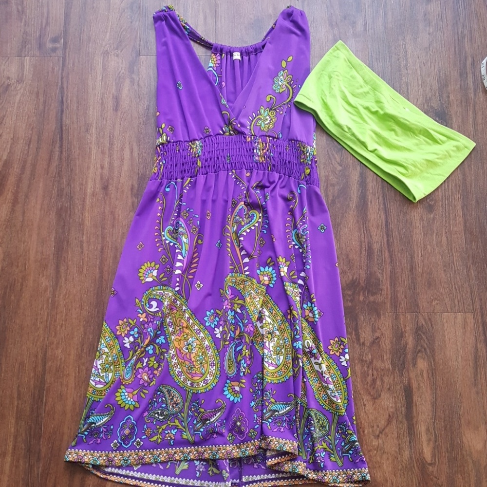 Purple Paisley Dress with Green Bandeau